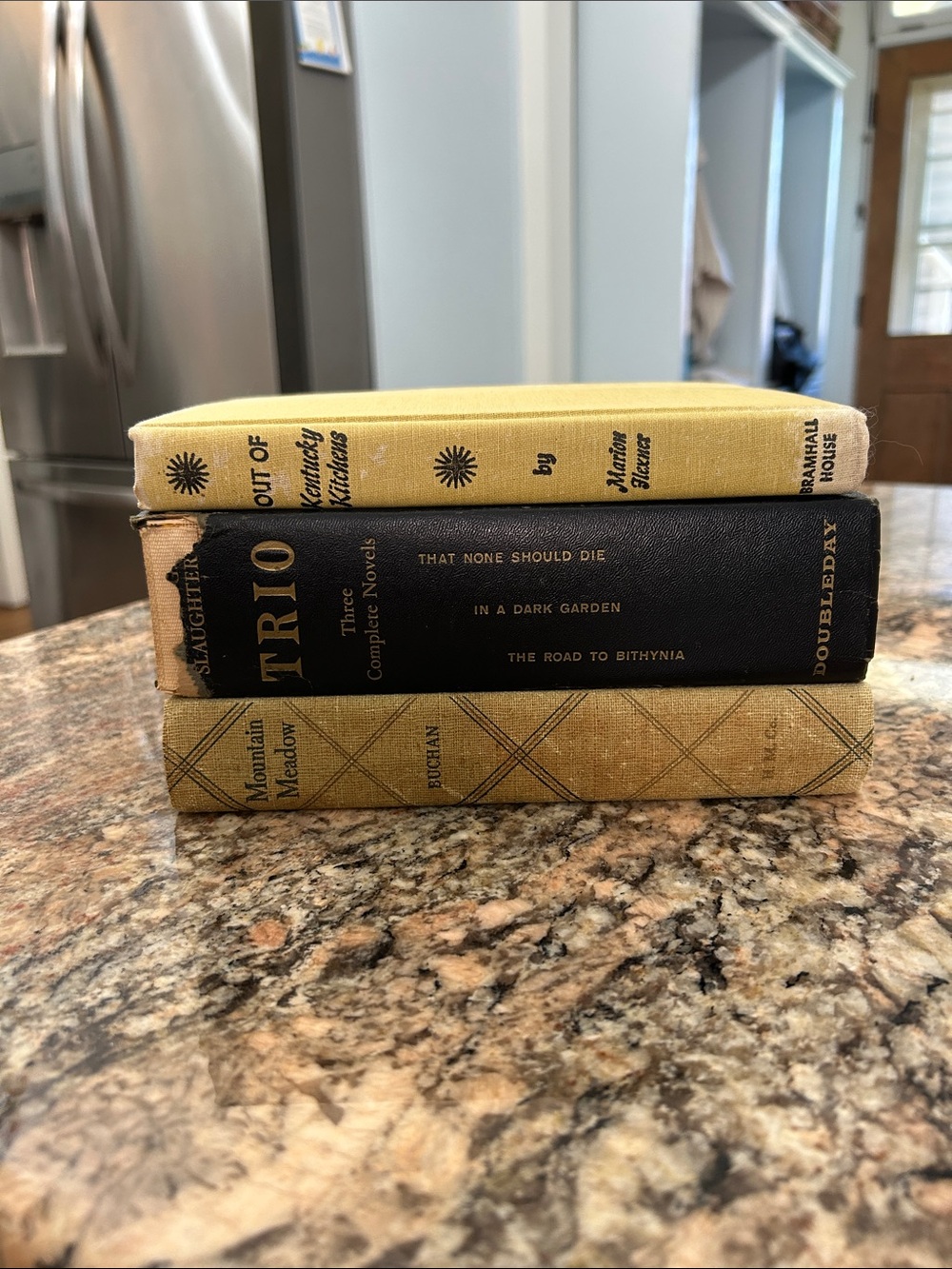 Vintage Yellow and Black Stacked Decorative Books - Home Kitchen Accent